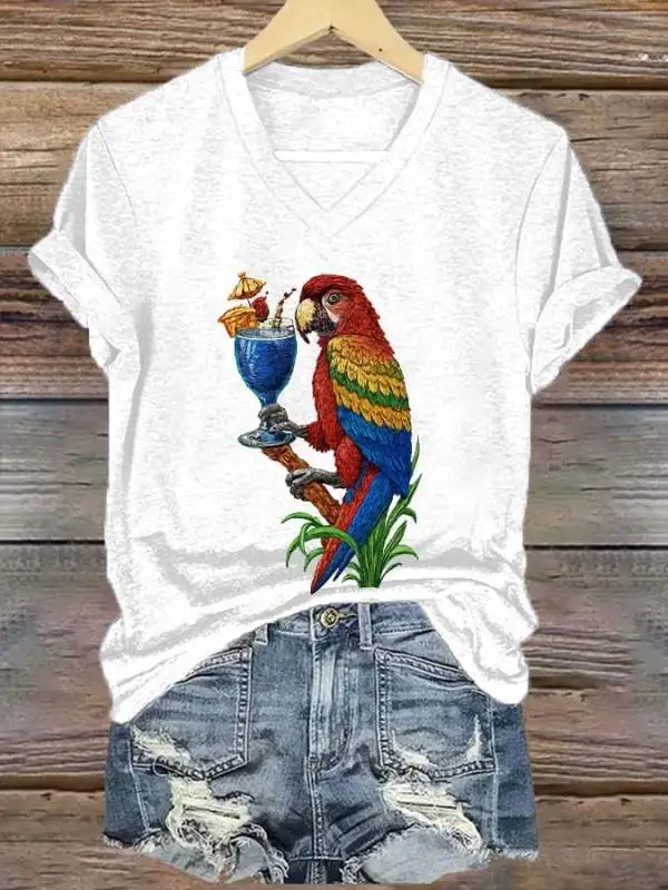 Women's Retro Parrot Print T-Shirt