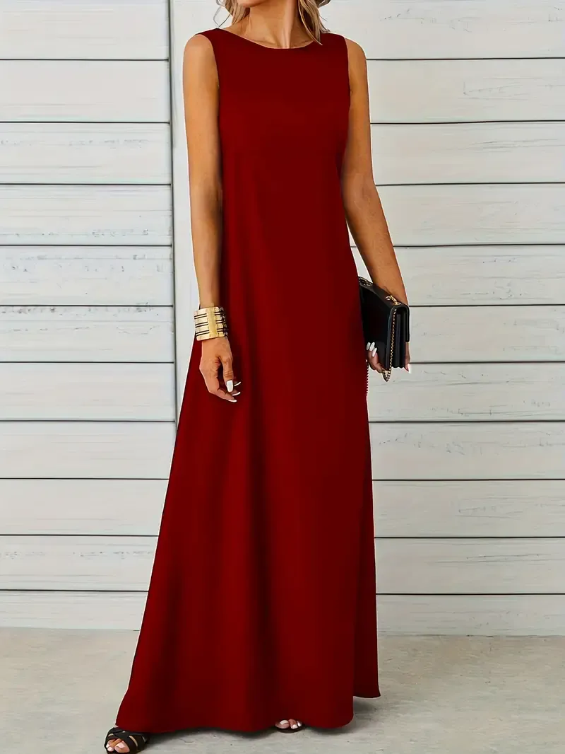 Maxi Tank Dress, Sleeveless Solid Casual Every Day Dress, Women's Clothing