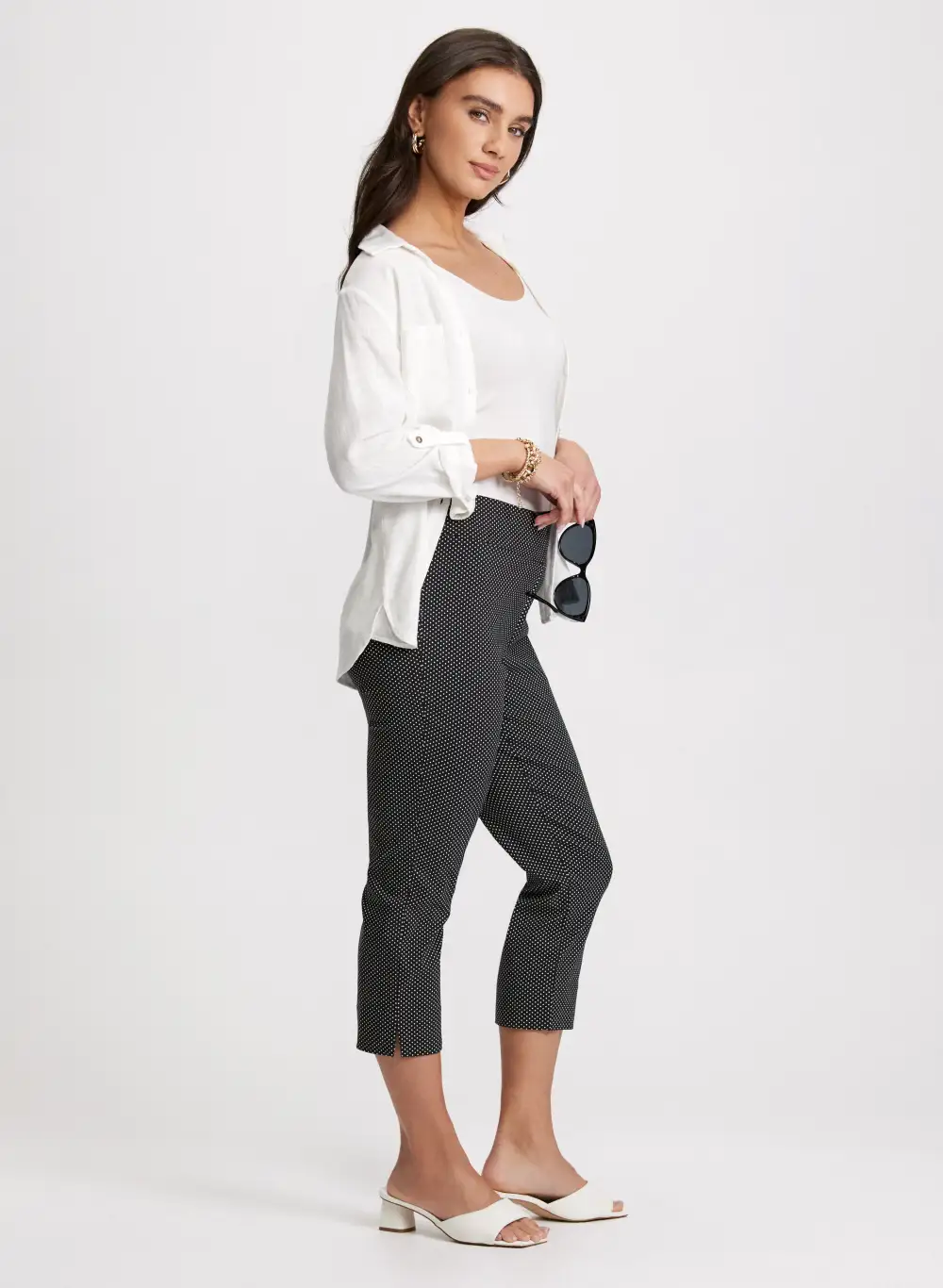 Pull-On Micro Dot Capri Pants