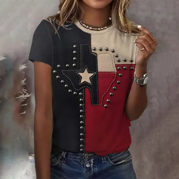 Women's Independence Day Texas Flag Print T-shirt