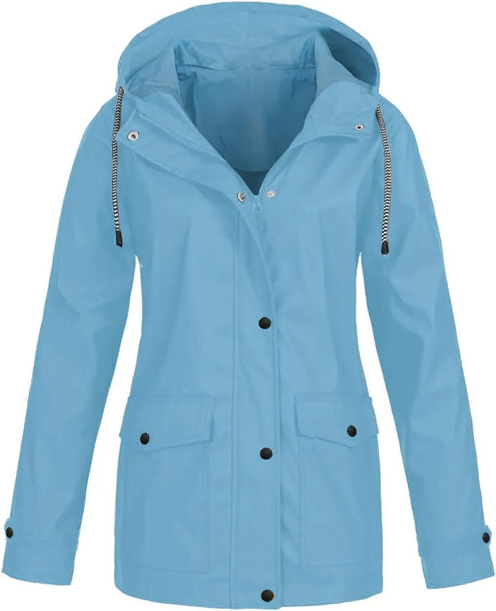 Rain Jackets For Women Waterproof With Hood Lightweight Casual Anorak Travel Hiking Coats with Pockets 720