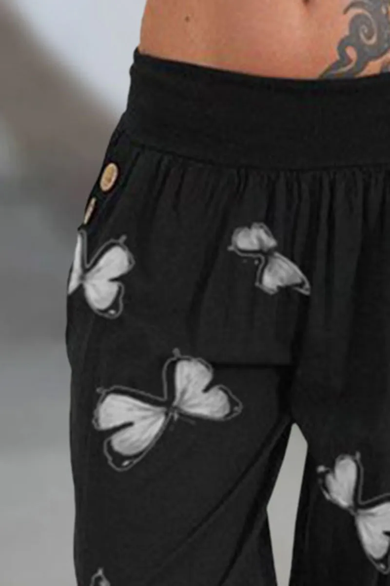 Butterfly Print Pocket Side Capris Pants