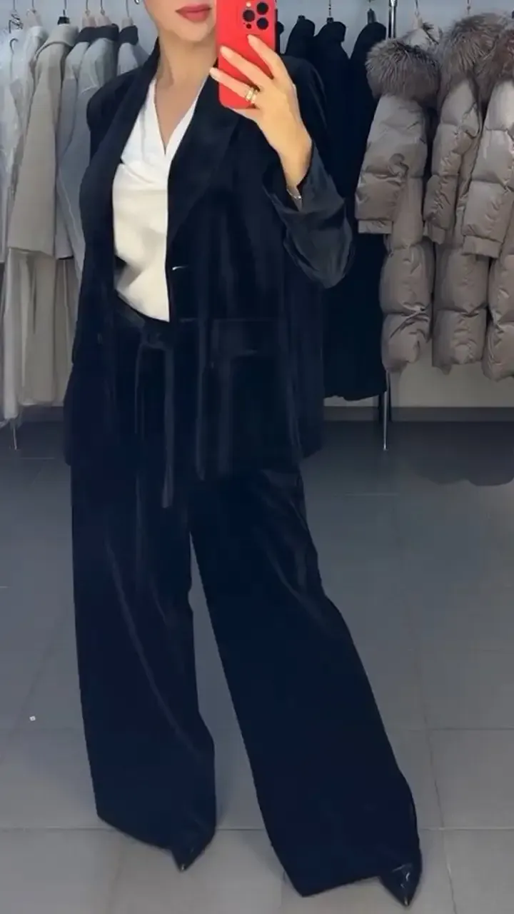 Women's Lapel Suede Casual Suit