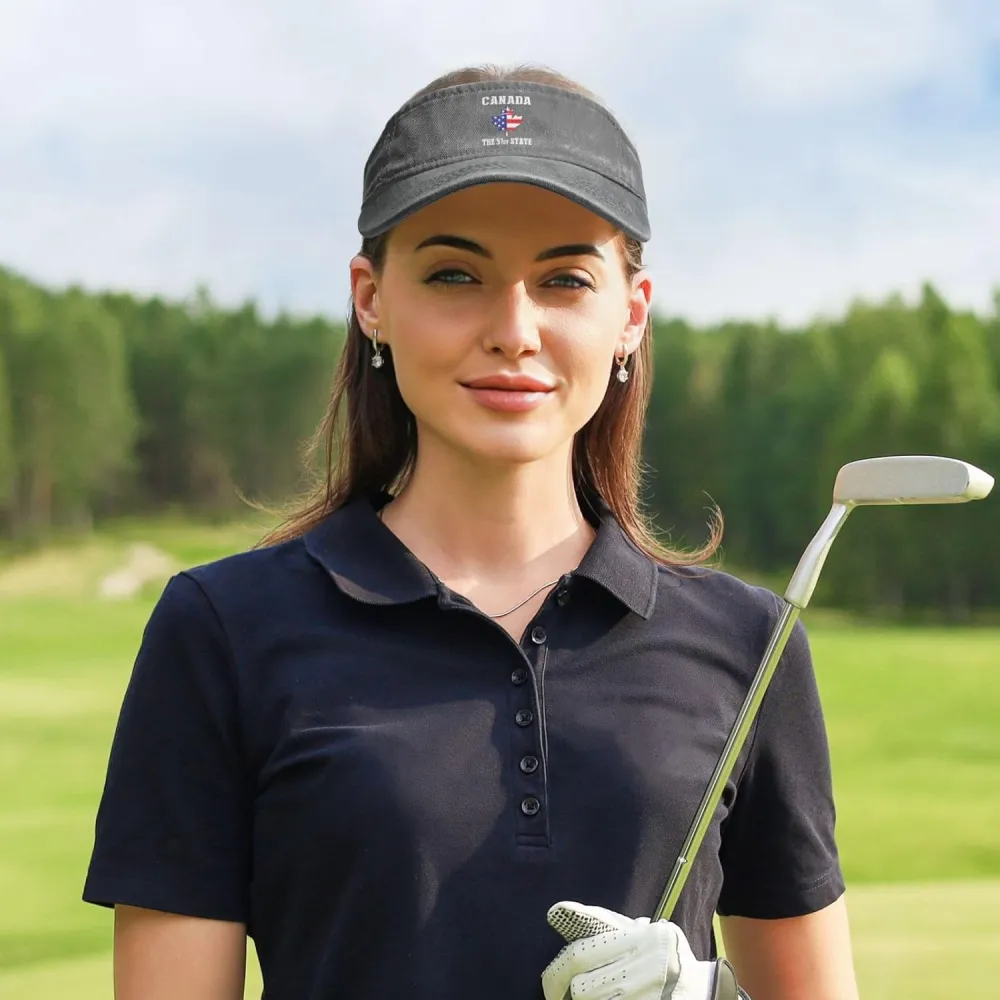 Canada 51st State Denim Visor Hat Adjustable Unisex Golf Sports Empty Top Cap