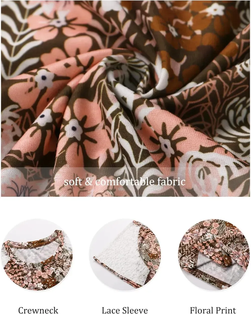 HDLTE Womens Plus Size Tops Floral Bell Sleeves Blouses Summer Crewneck Tunic Loose Casual T Shirts