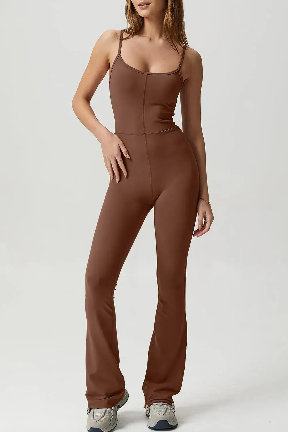 Flare Jumpsuits for Women Spaghetti Straps Scoop Neck Bodycon Full Length Casual Unitard Playsuit