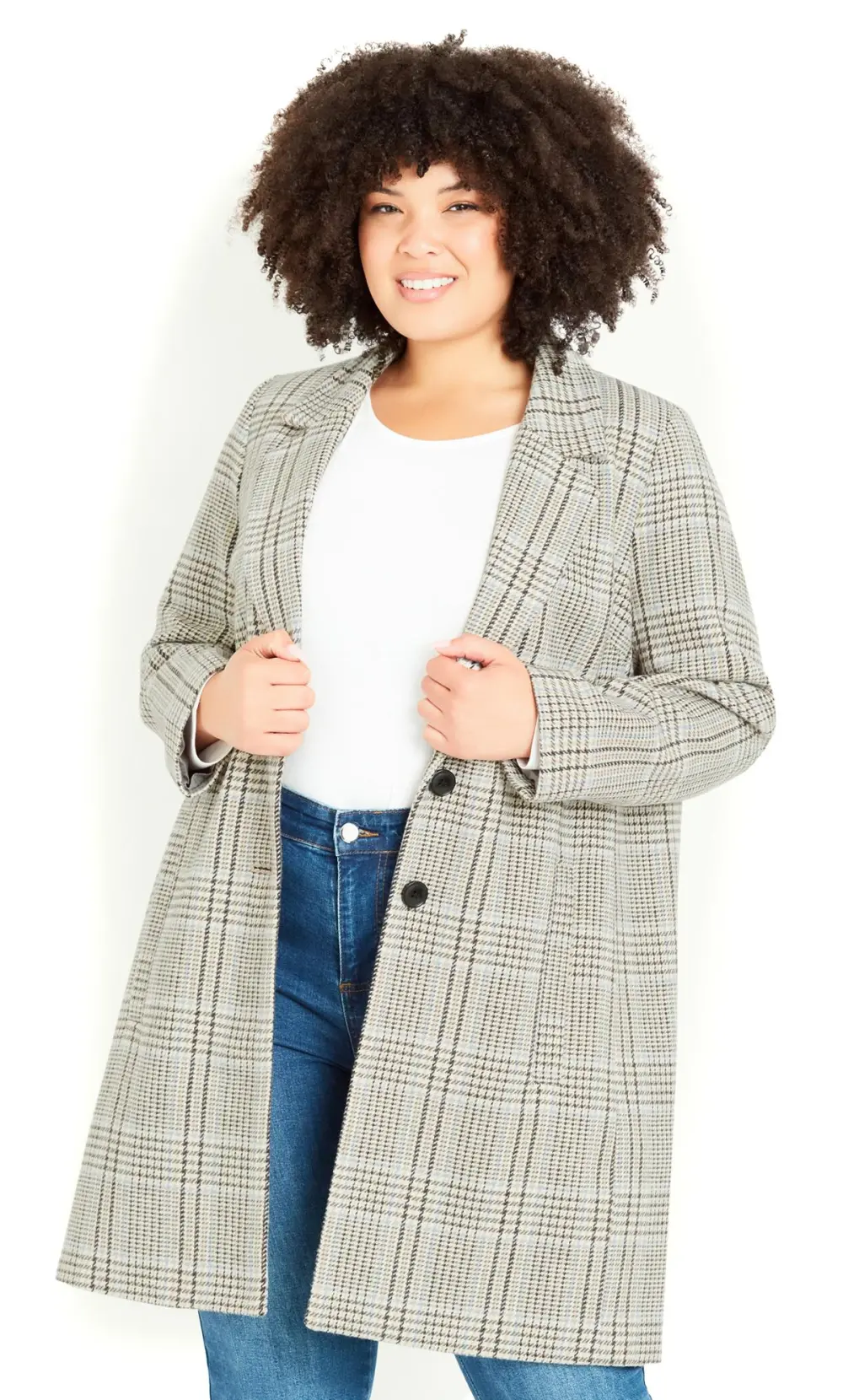 Evans Natural Brown Checked Button Detail Blazer