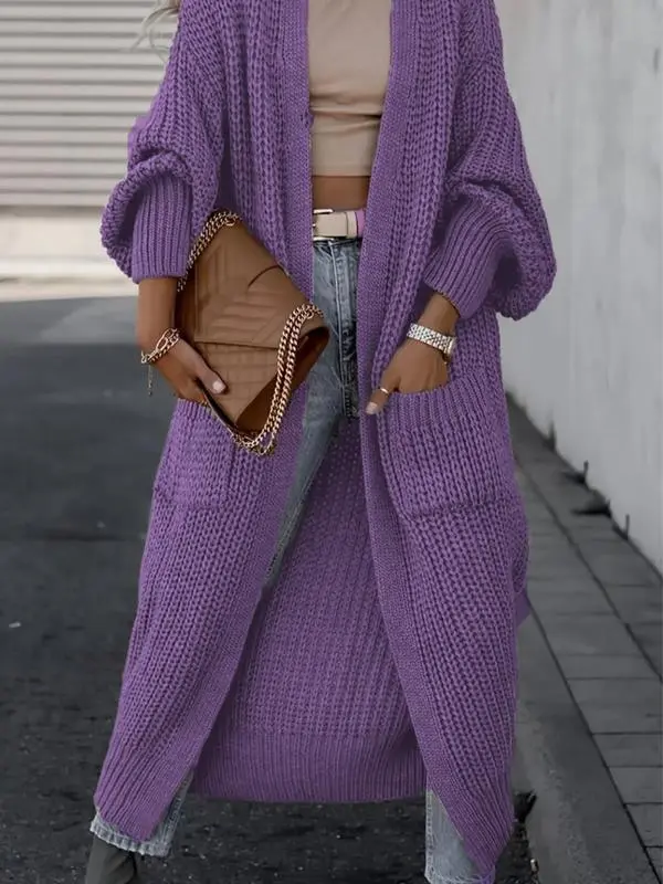 Women's Solid Drop Shoulder Long Cardigan