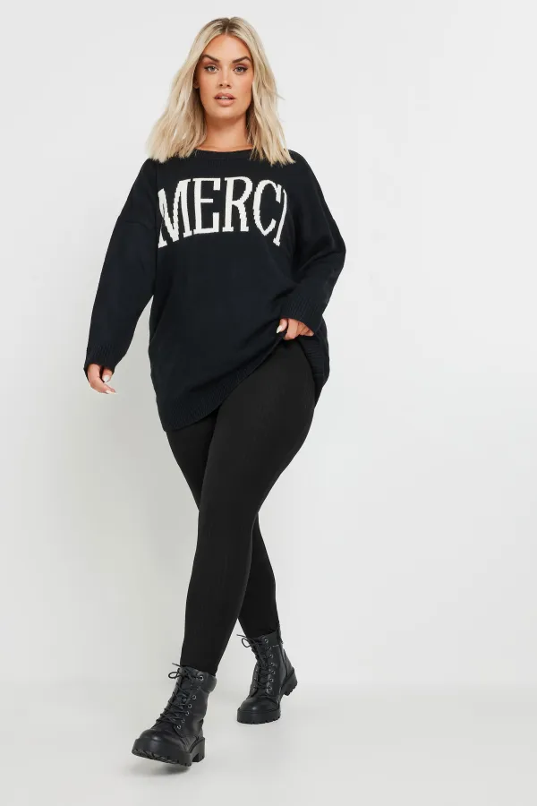 YOURS Curve Black Ribbed Leggings