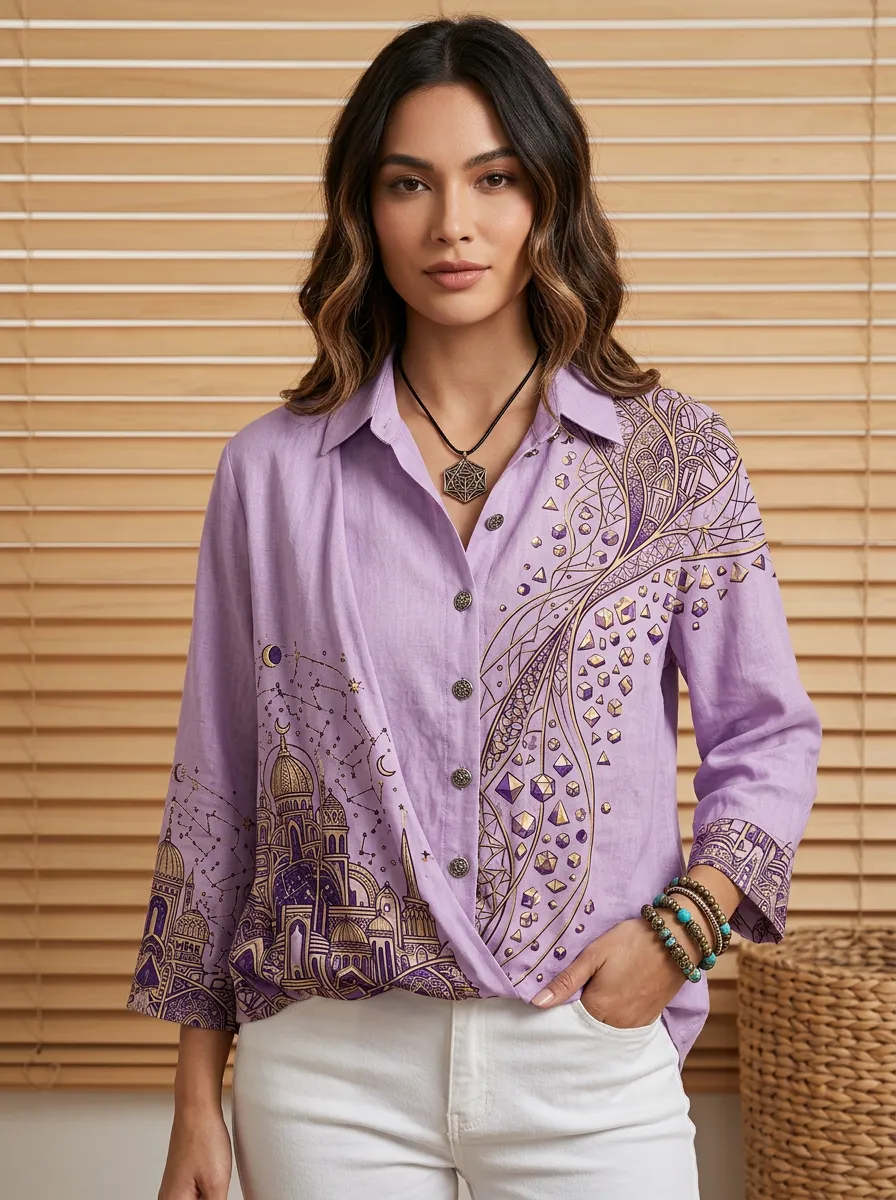 Women's Nashville Cityscape Celestial Geometric Printed Shirt