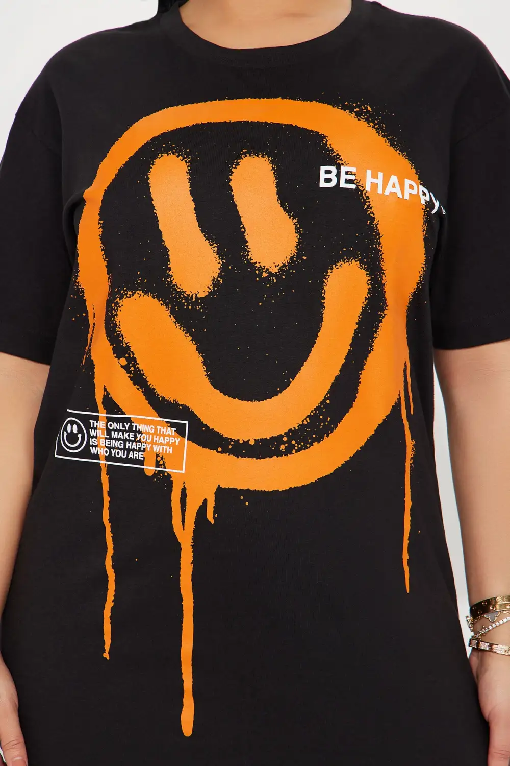 Be Nice Smiley Face Tee - Black/Orange