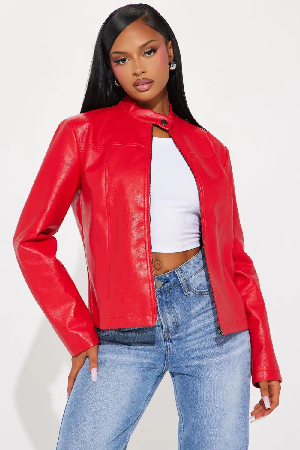Love At First Sight Faux Leather Jacket - Red