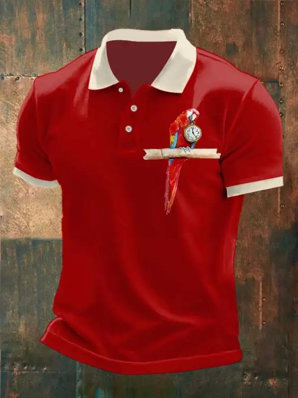 Men's 5 O'clock Parrot Print Polo Shirt
