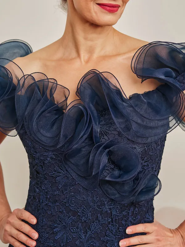 Guipure Lace and Organza Dinner Wedding Ladies Dress