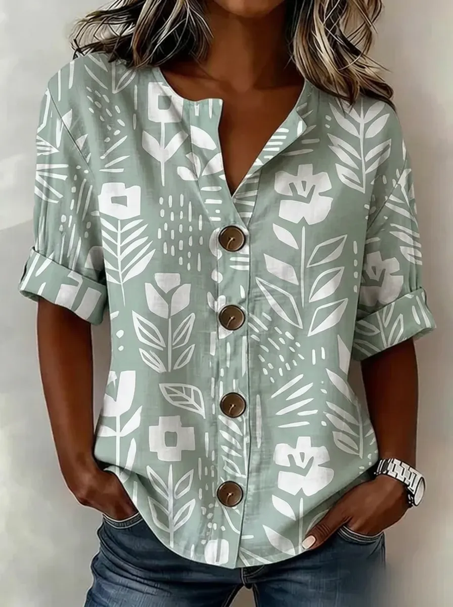 Women's Nashville Botanical Floral Printed Button-Down Top