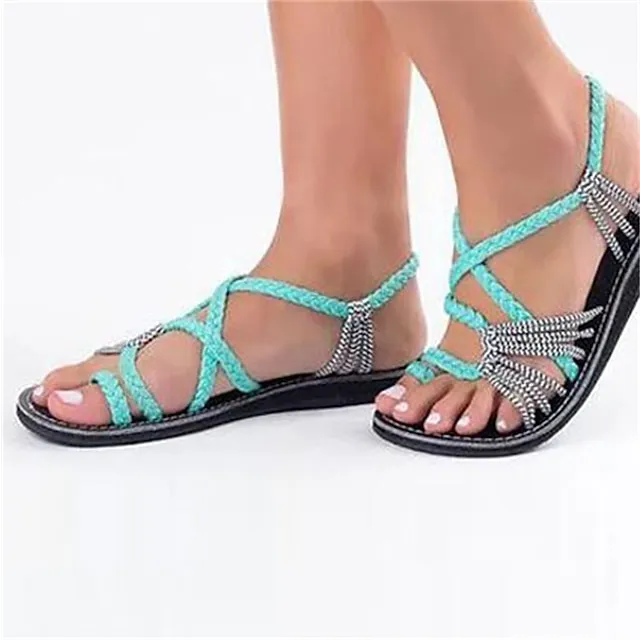 Women's Sandals Boho Bohemia Beach Platform Sandals Orthopedic Sandals Bunion Sandals Outdoor Daily Beach Summer Flat Heel Open Toe Classic Casual Minimalism Satin Loafer Color Block grey+green Black