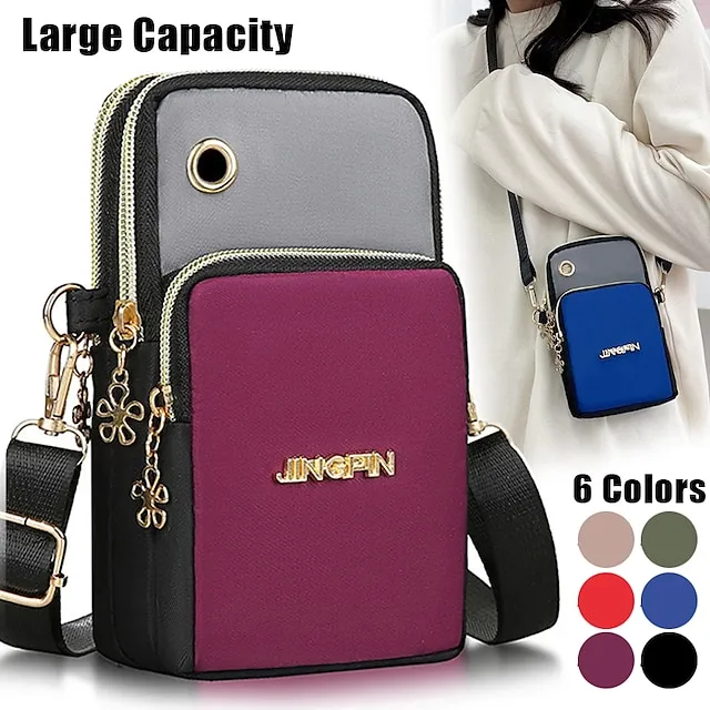 Men's Women's Crossbody Bag Shoulder Bag Wristlet Mobile Phone Bag Oxford Cloth Outdoor Daily Zipper Large Capacity Waterproof Lightweight Color Block Black Red Blue