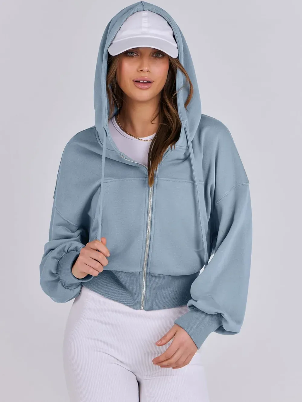 Women's Zip Up Hoodies Cropped Sweatshirts Full Zip Jackets Casual Fashion Fall Outfits Winter Clothes