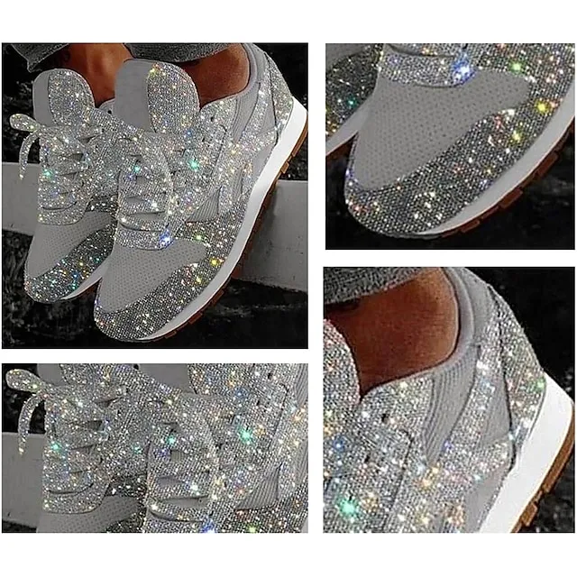 Women's Trainers Athletic Shoes Sneakers Sequins Plus Size Bling Bling Sneakers Outdoor Daily Summer Sequin Platform Flat Heel Round Toe Sporty Classic Casual Tennis Shoes Walking Mesh Lace-up Color
