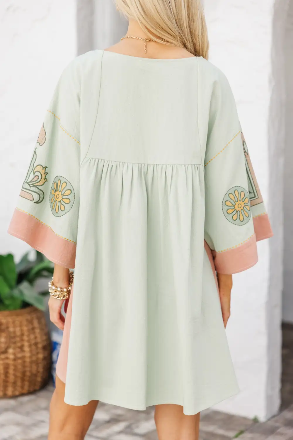 Just My Type Mint Green Floral Embroidery Babydoll Dress