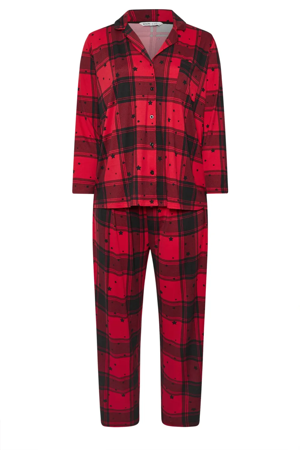 YOURS Curve Red Check Print Soft Touch Pyjama Set