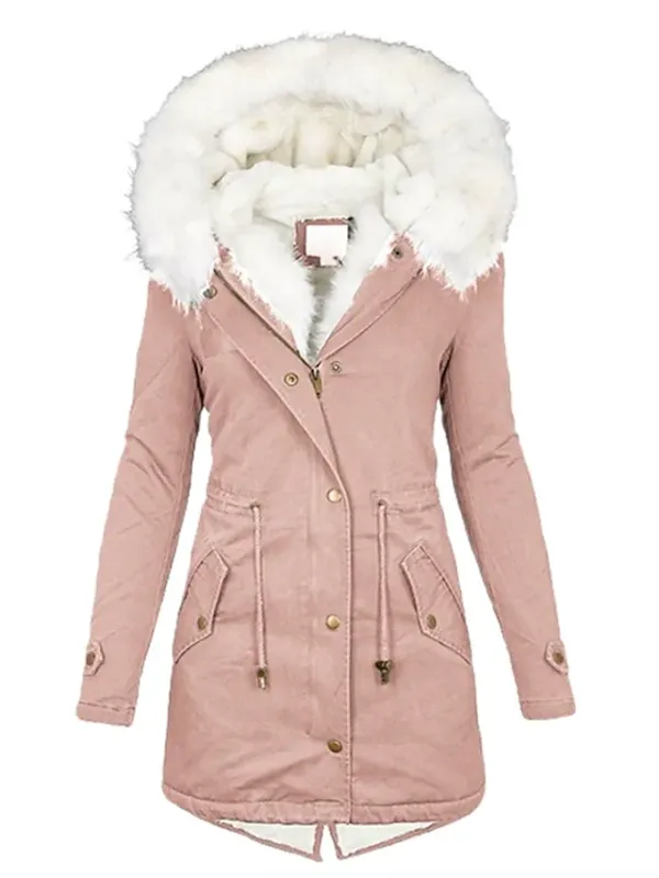 Women's Winter Coat Fleece Lined Parka Hoodie Jacket Windproof Warm Puffer Jacket Streetwear Casual Heated Coat with Fur Collar Jacket Long Sleeve Color Block Pocket Pink Army Green Khaki