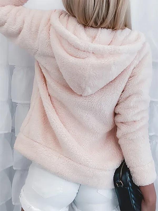 Plain Casual Hoodie Teddy Jacket