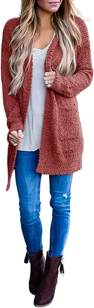 Women's Long Sleeve Soft Chunky Knit Sweater Open Front Cardigans Outwear Coat