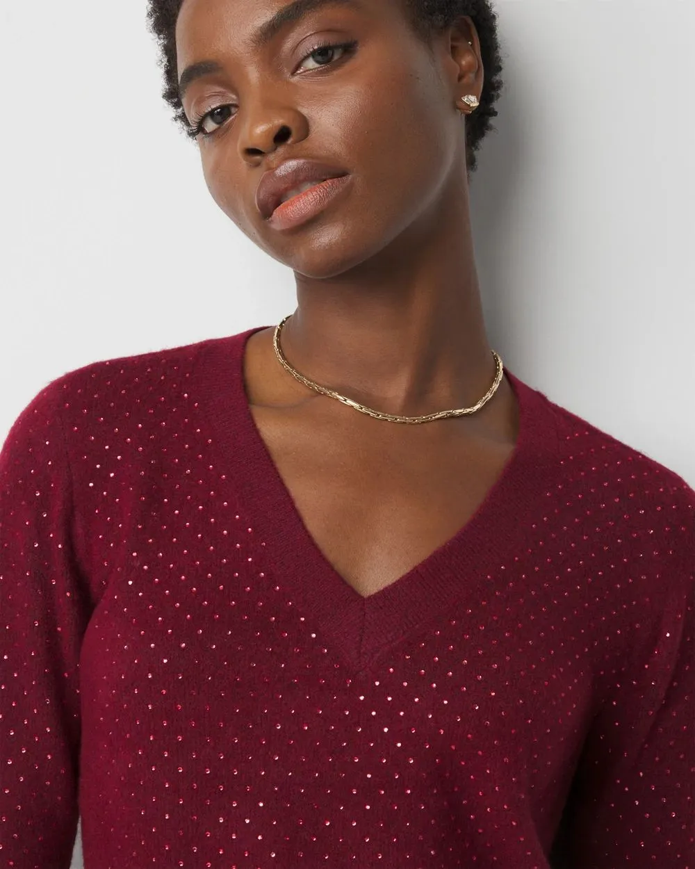 Petite Embellished V-Neck Sweater