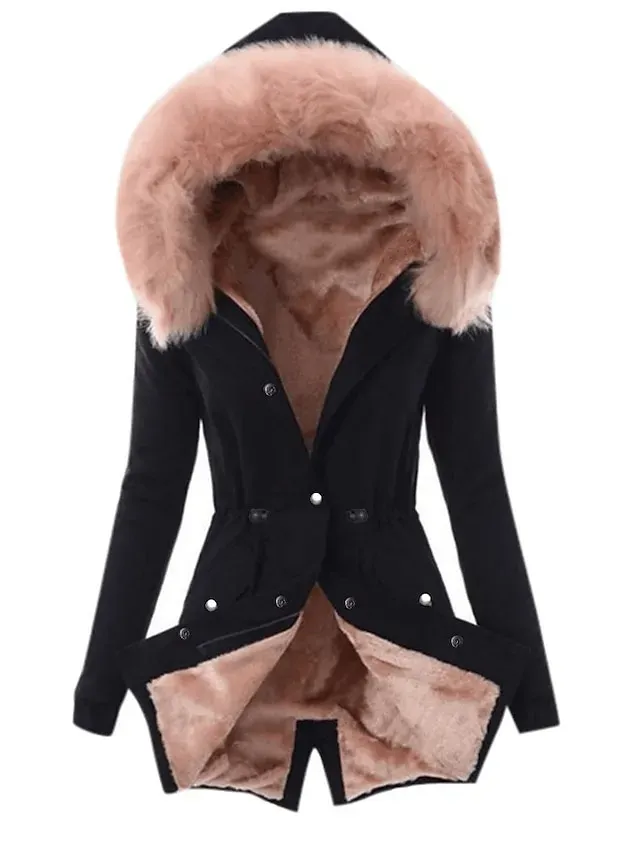 Women's Winter Jacket Winter Coat Parka Hoodie Jacket Street Daily Wear Winter Fall Spring Long Coat Slim Warm Classic & Timeless Casual Jacket Long Sleeve Solid Color Fleece Lined Black Red Gray Red