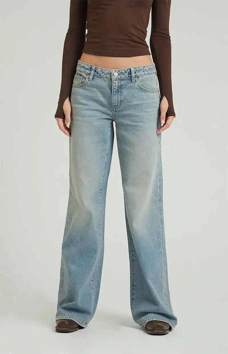 PacSun Casey Light Indigo Grommet Low Rise Baggy Jeans