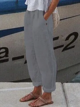 Vacation Casual Loosen Cotton Linen Solid Pants(⚡Clearance Sale)