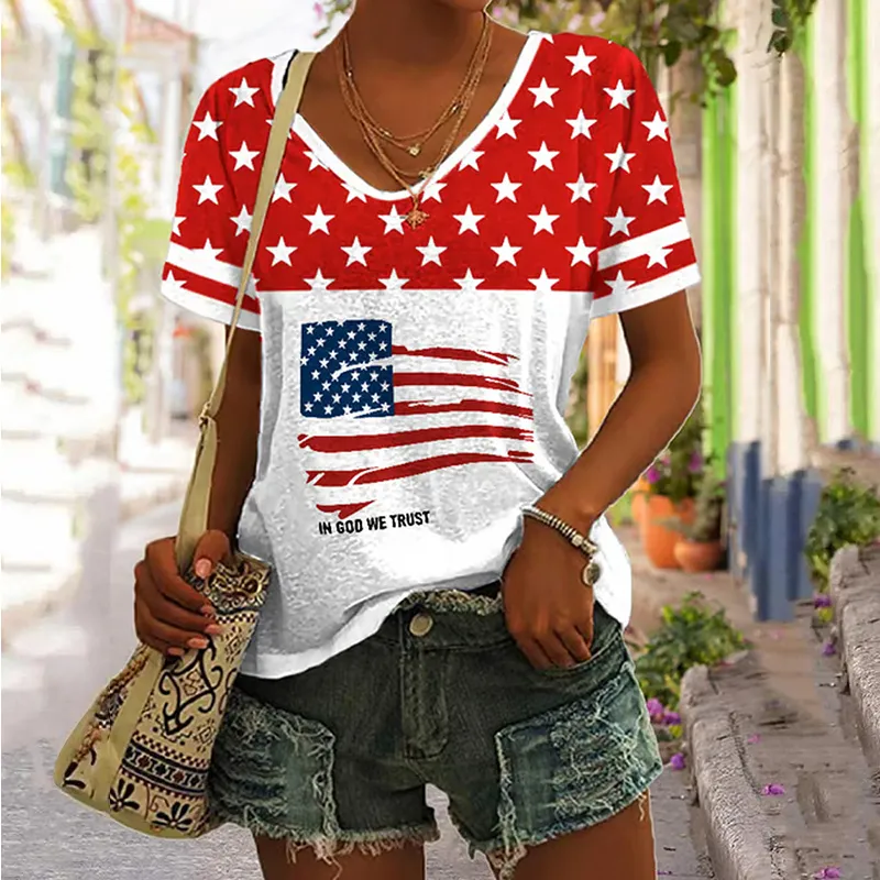 Women's Independence Day Flag Print T-shirt