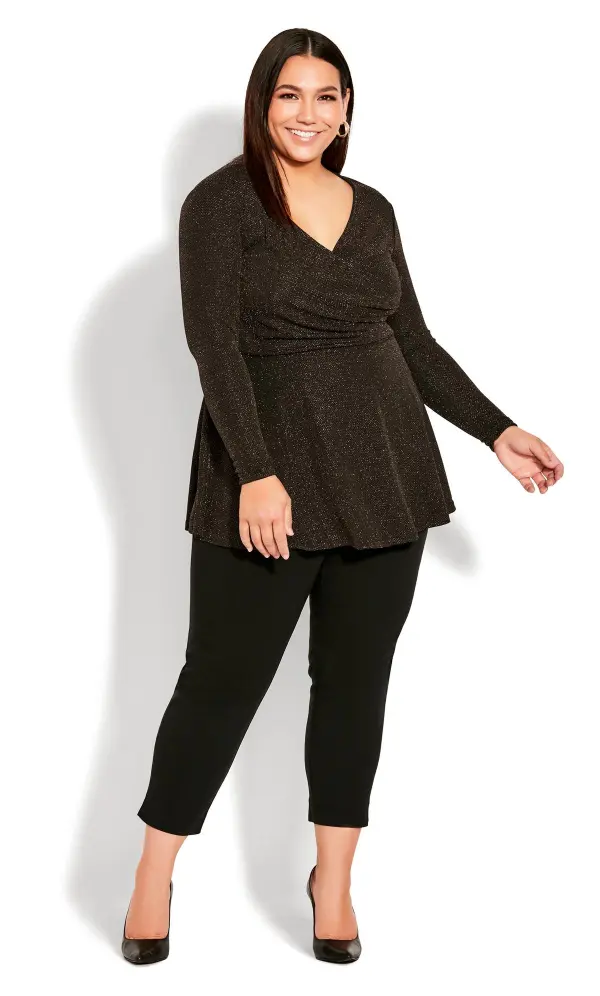 Evans Black & Gold Lurex Shimmer Wrap Top