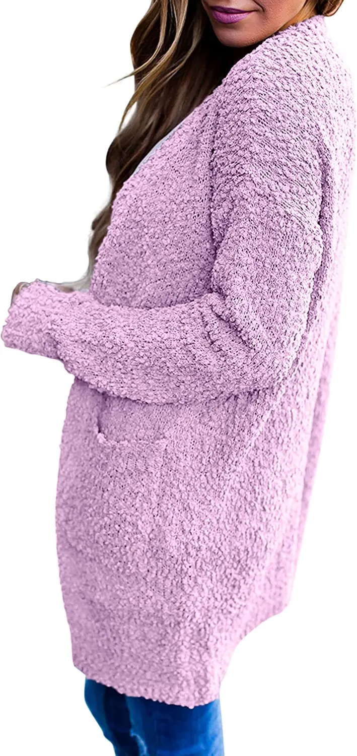 Women's Long Sleeve Soft Chunky Knit Sweater Open Front Cardigans Outwear Coat