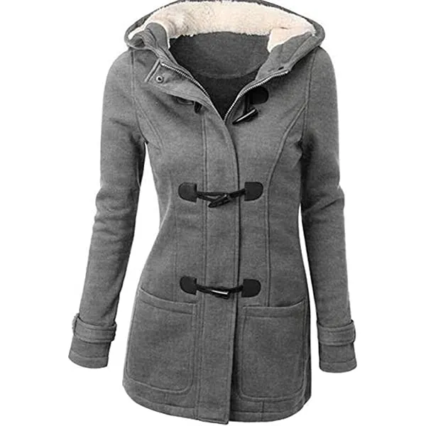 Ladies hooded coat button horn bomber jacket
