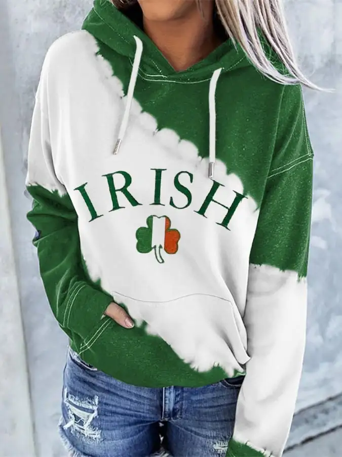 Women's St. Patrick's Day Irish Clover Printed Hooded Sweatshirt