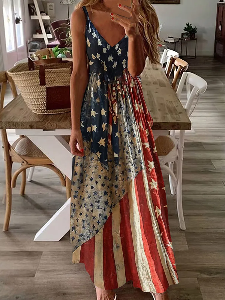 Women's Vintage Independence Day Flag Patch Tank Dress