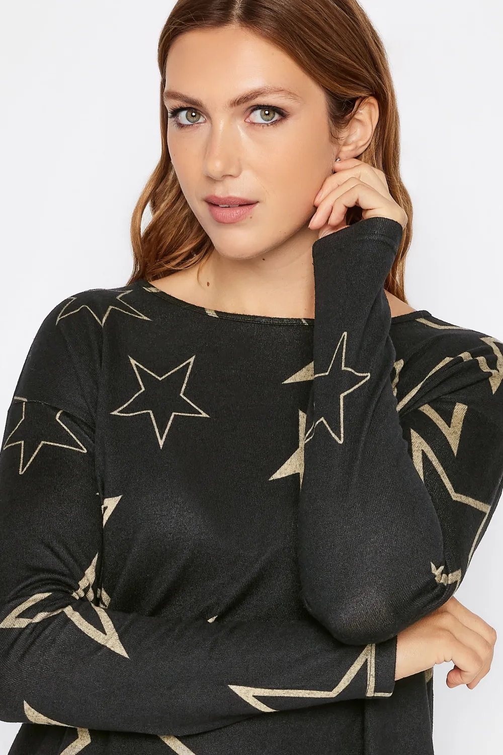 LTS Tall Black Star Print Drop Shoulder Jumper