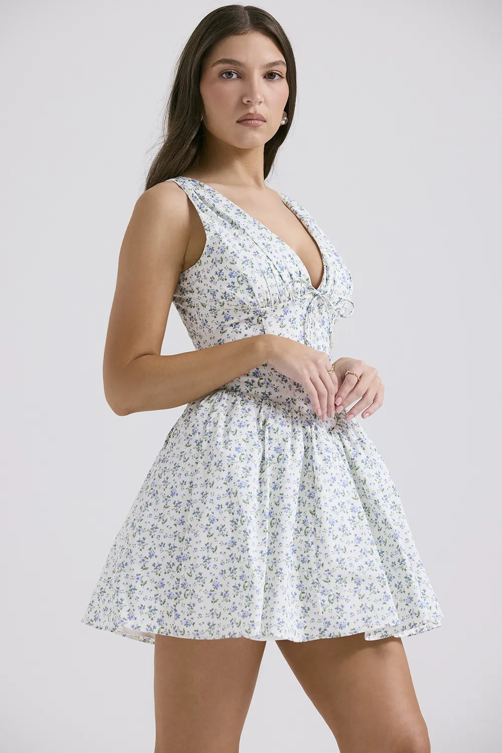 White Hyacinth Print Bustier Mini Dress