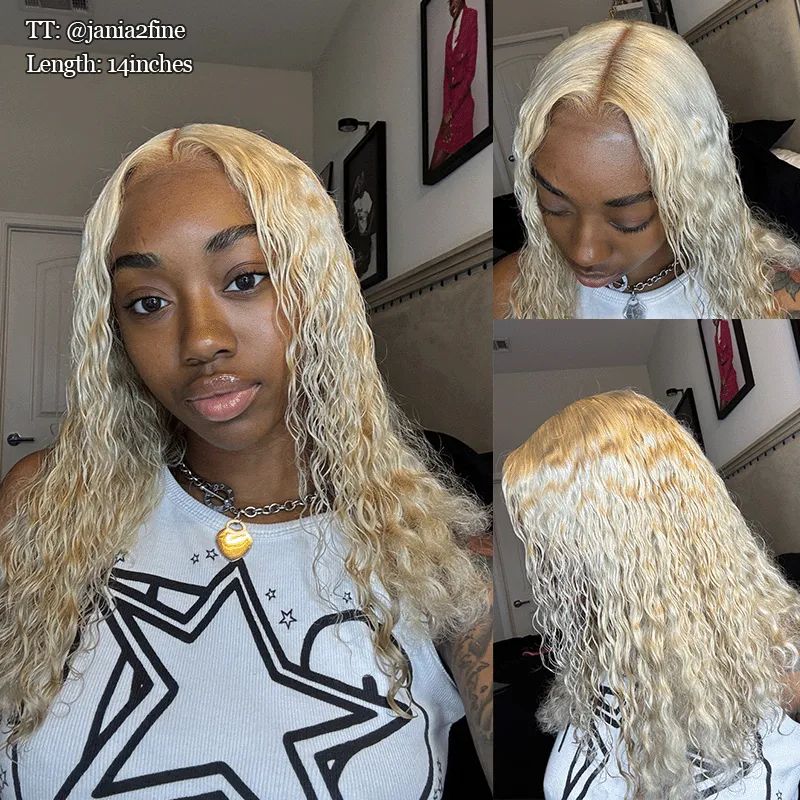 Glueless Blonde Curly Wavy 9x6 Flexi-Fit Invisi Drawstring Cap #613 Blonde Bob 100%Human Hair