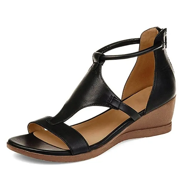 Women's Sandals Wedge Sandals Gladiator Sandals Roman Sandals Plus Size Outdoor Daily Summer Wedge Heel Open Toe Vintage Classic Casual PU Leather Polyester Zipper Solid Color Solid Colored Dark Red