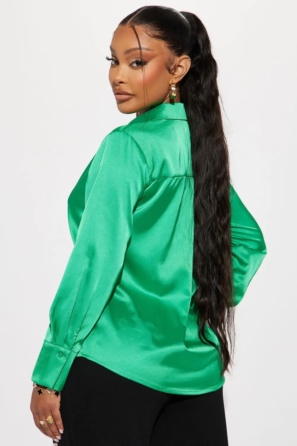 Popular Girl Satin Shirt - Kelly Green