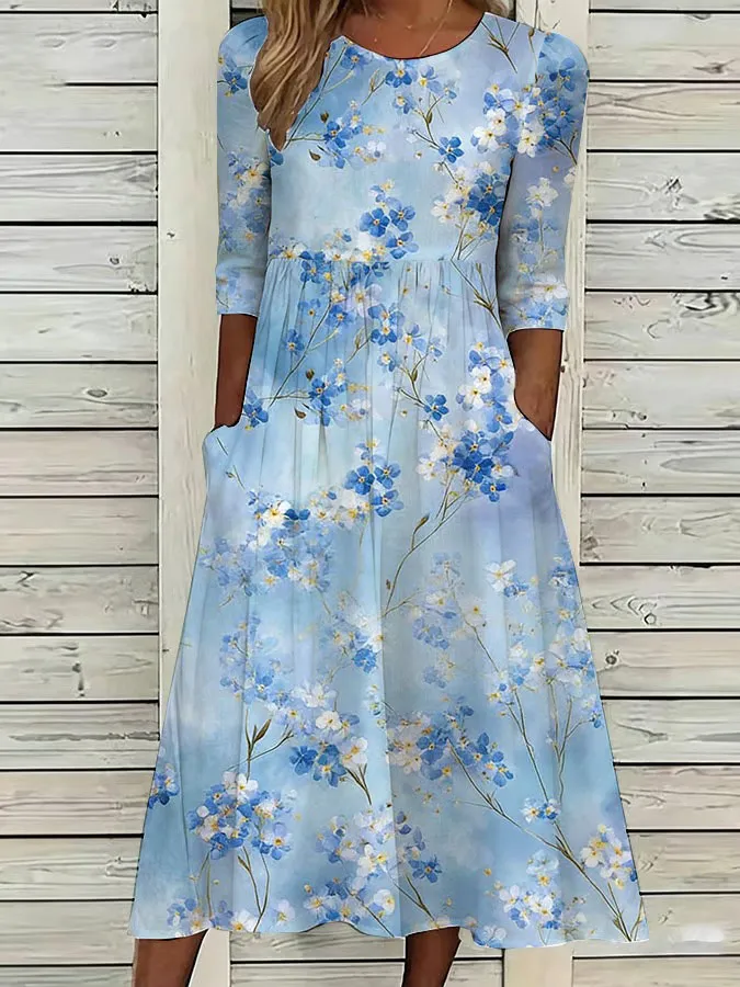 Women'S Retro Floral Art Printed Casual Dress