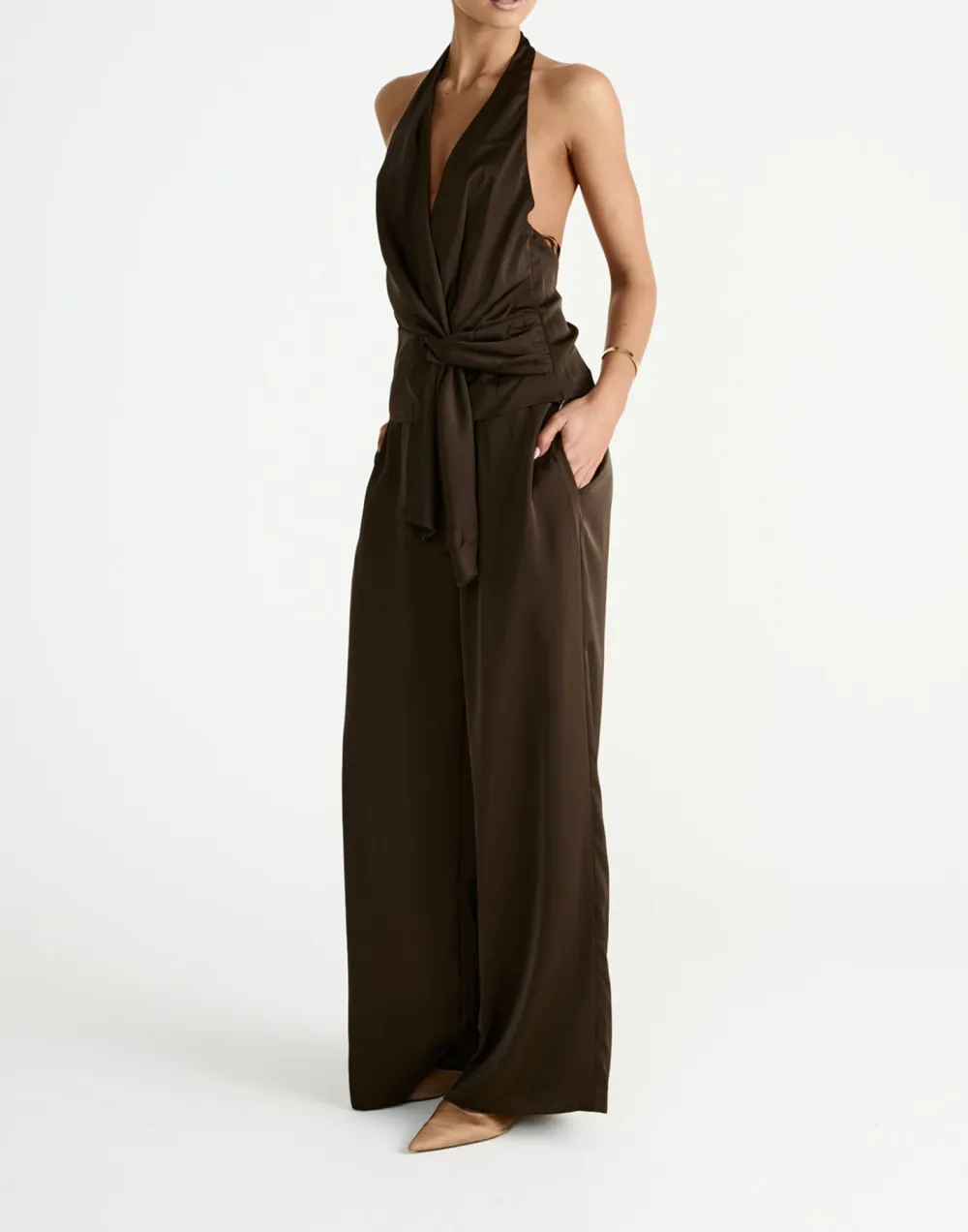 Minimalist Satin High Waist Wide Leg Pants For Women