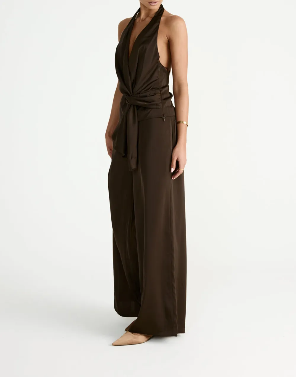 Minimalist Satin High Waist Wide Leg Pants For Women