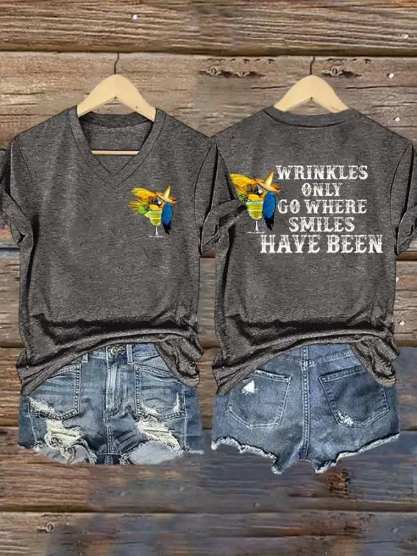 Women's Retro Wrinkles Only Go Where Smiles Have Been Print T-Shirt