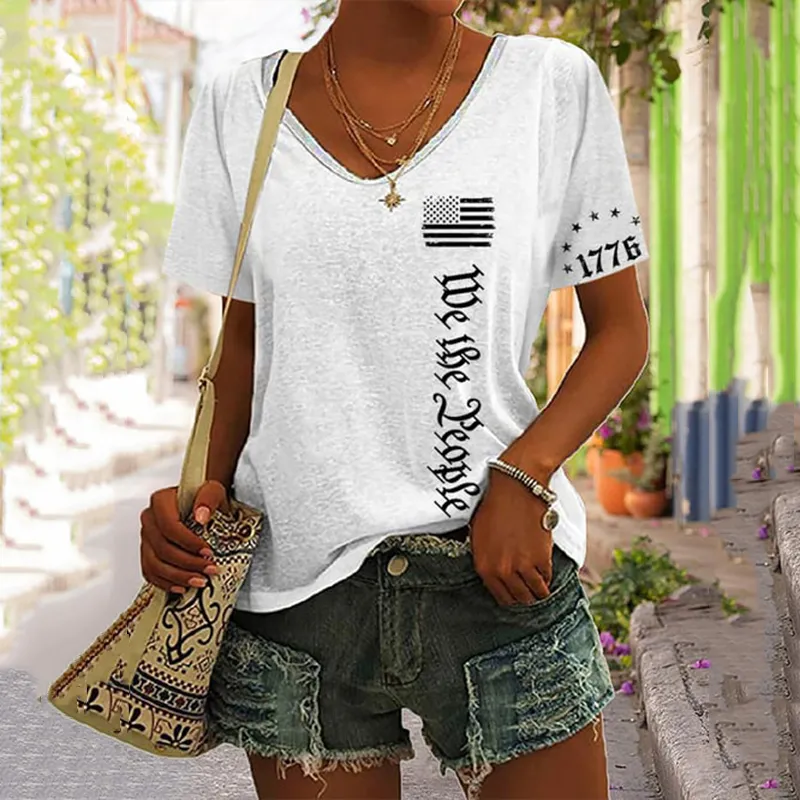 Women's We The People Independence Day Printed V-Neck T-Shirt