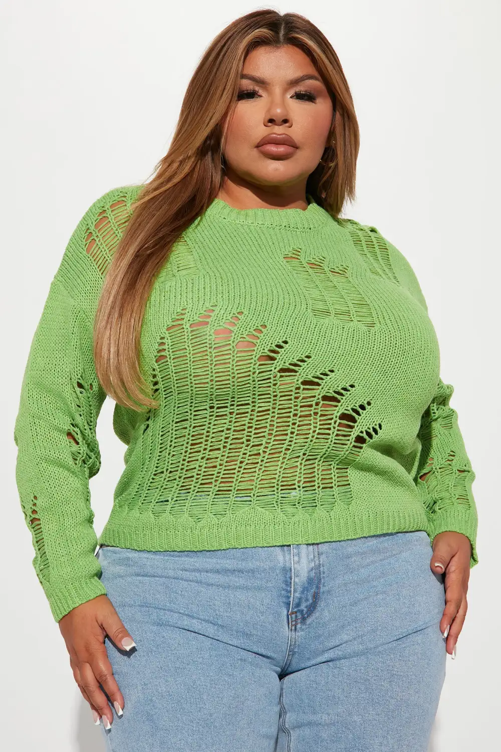 The Story Ends Distressed Sweater - Green