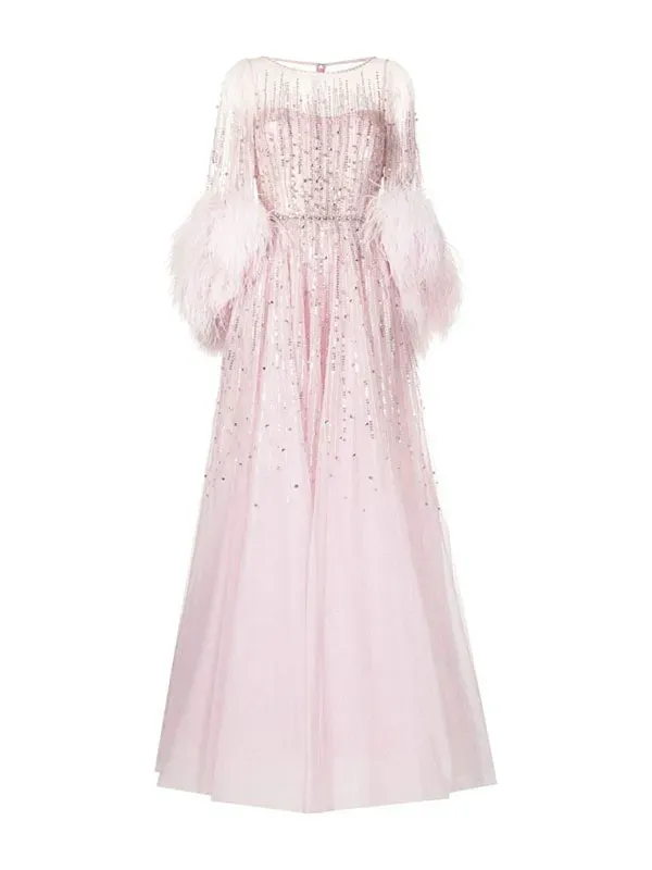 feather cuff sequin party ladies dress